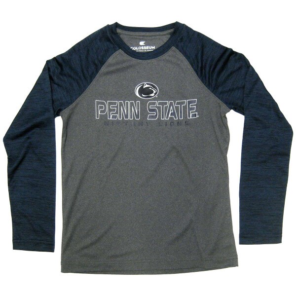 youth heather gray performance long sleeve t-shirt with Penn State Nittany Lions